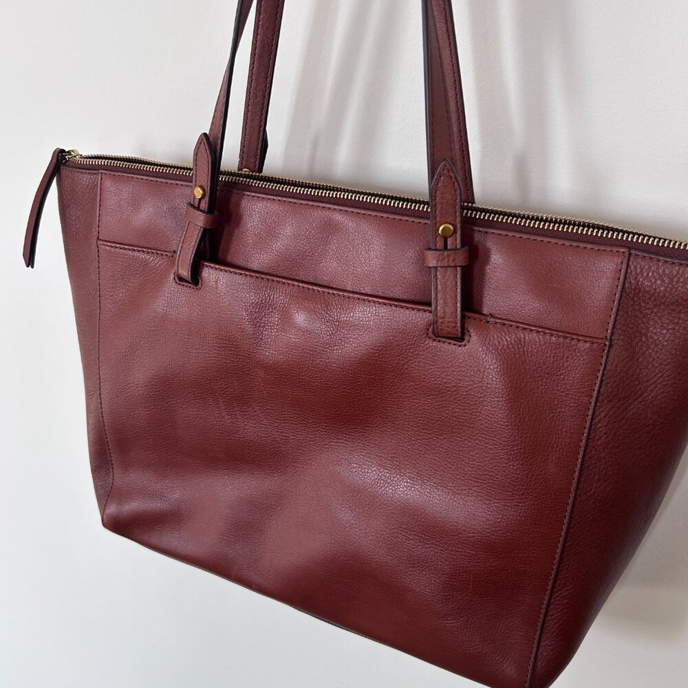 Fossil Leather Tote Bag Shoulder Bag Camel Brown - Picture 13 of 15